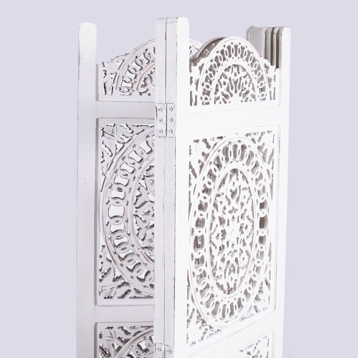 Canora Grey Light & Pro Wood Heart Design Handmade Hinged Foldable Partition 4 Panel Room Divider Screen With Intricately Carved Designs, Pre Assembled - Ready To Use - 48" X 64"