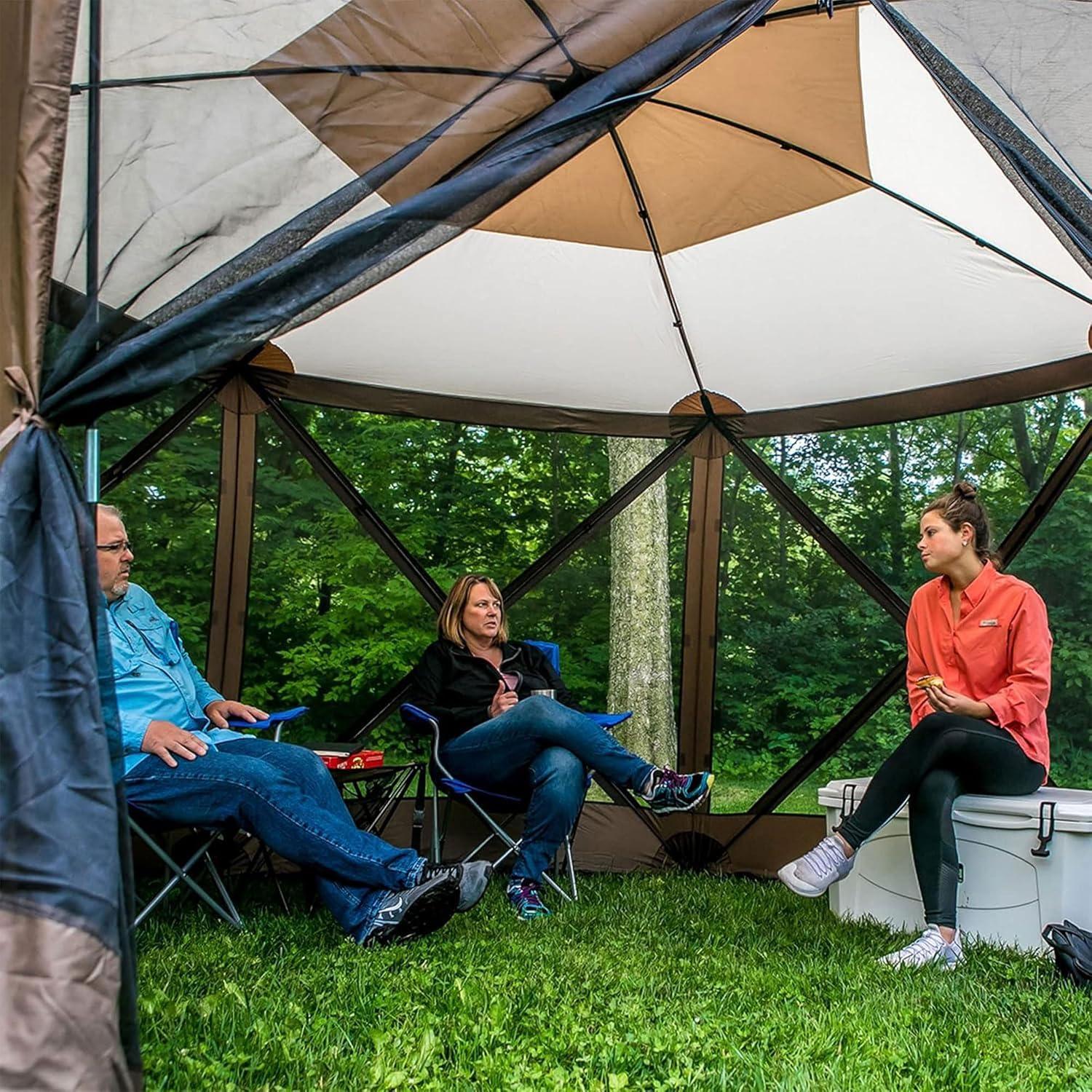 Brown Portable Outdoor Gazebo Canopy with Wind Panels