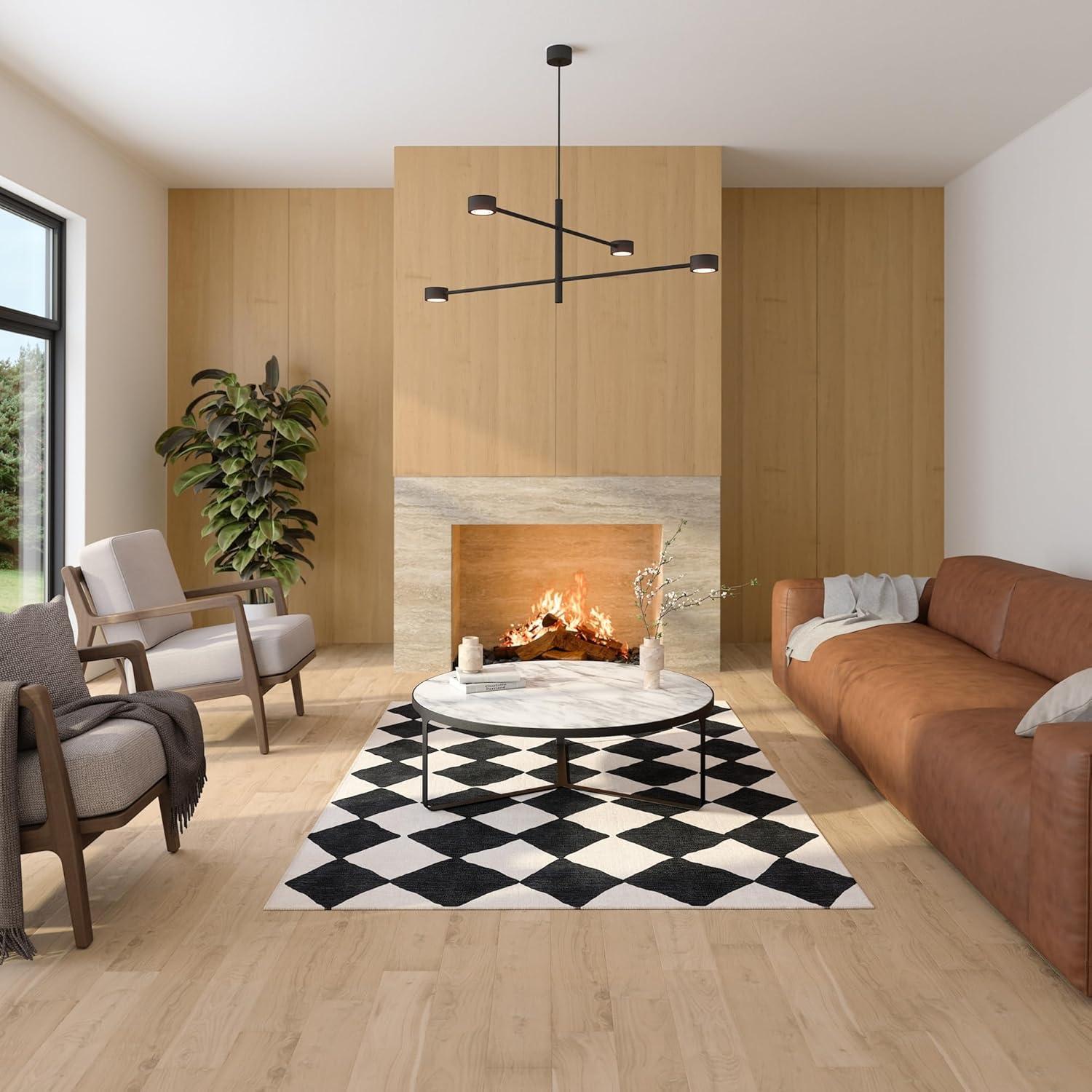 Corrigan Studio® Haylee Super Lightweight Plastic Straw Rug Checkered Black/White Outdoor Area Rug