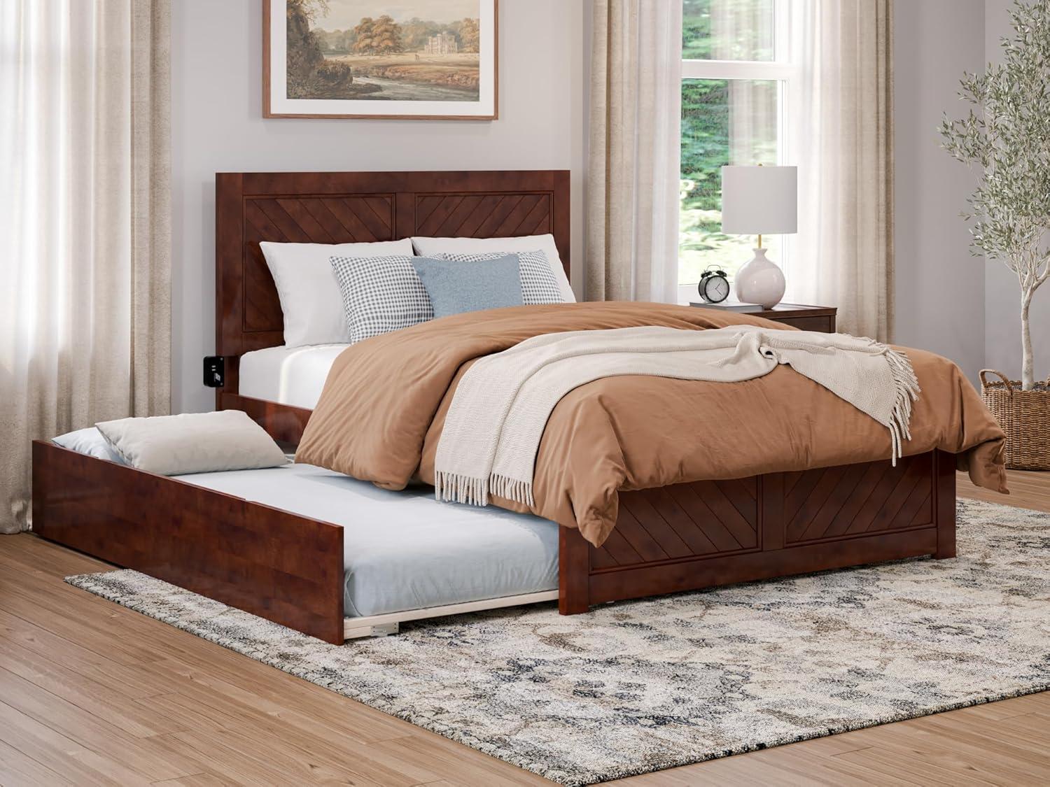 AFI Canyon Walnut Solid Wood Platform Bed with Matching Footboard & Twin Trundle, Full