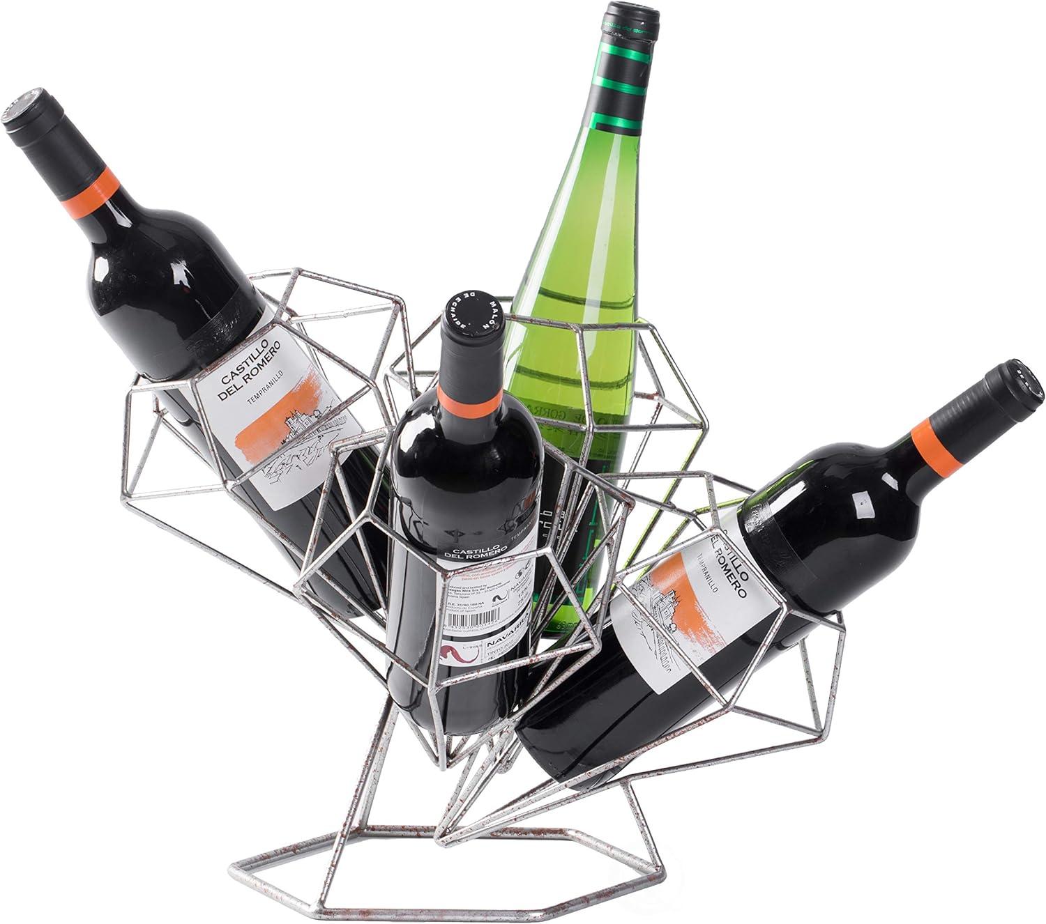 Vintage Metal Diamond Shaped 4-Bottle Wine Holder