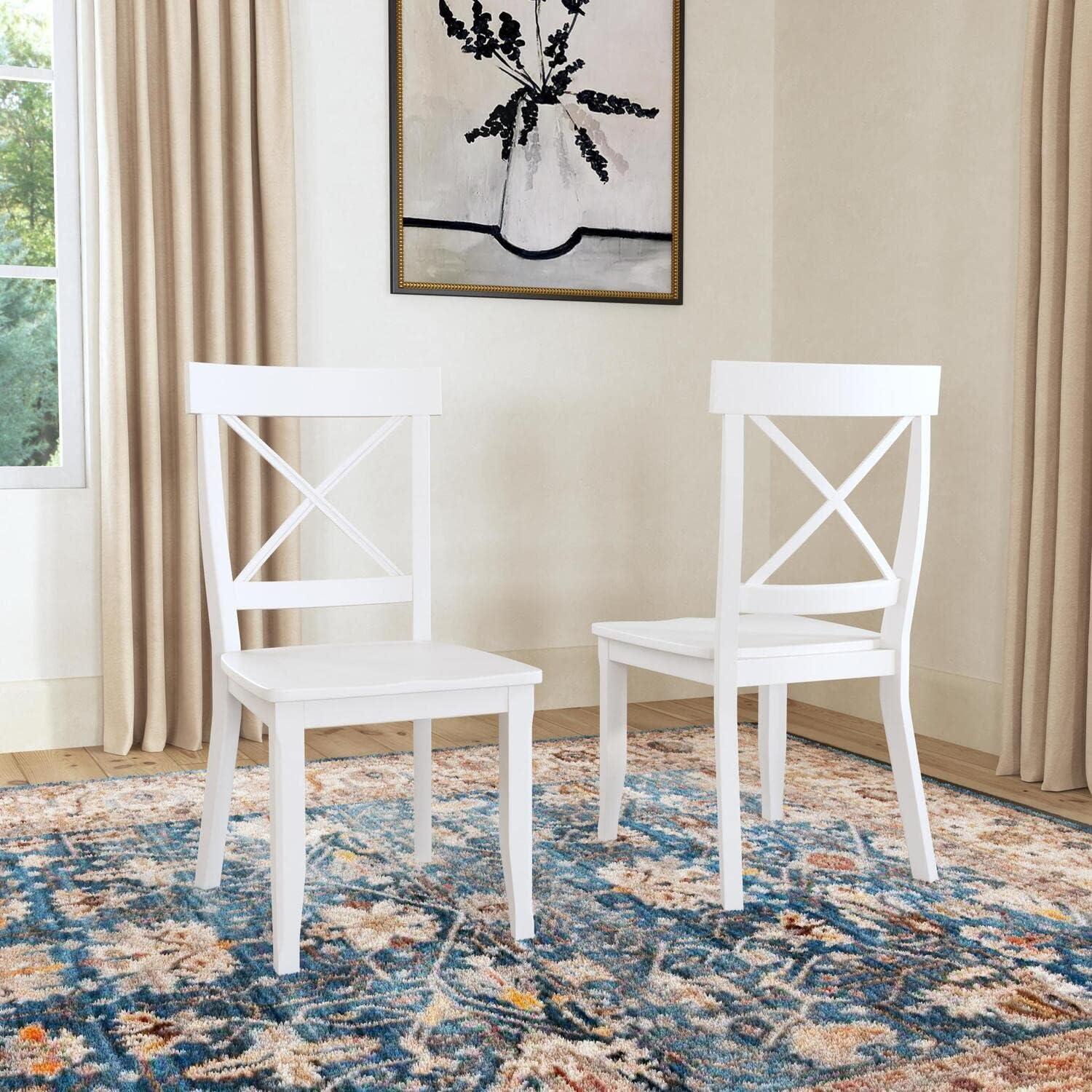 White Cross Back Solid Wood Side Chair Set