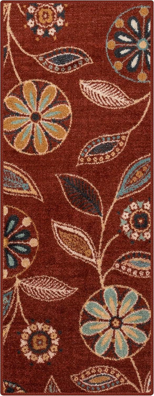 Maples Rugs - Reggie Bohemian Floral Washable Indoor Runner Rugs, 1'8 x 5', Red