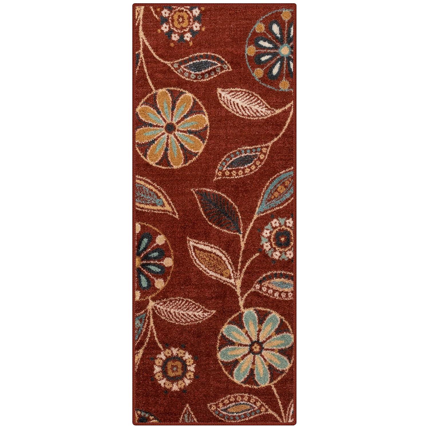 Maples Rugs - Reggie Bohemian Floral Washable Indoor Runner Rugs, 1'8 x 5', Red