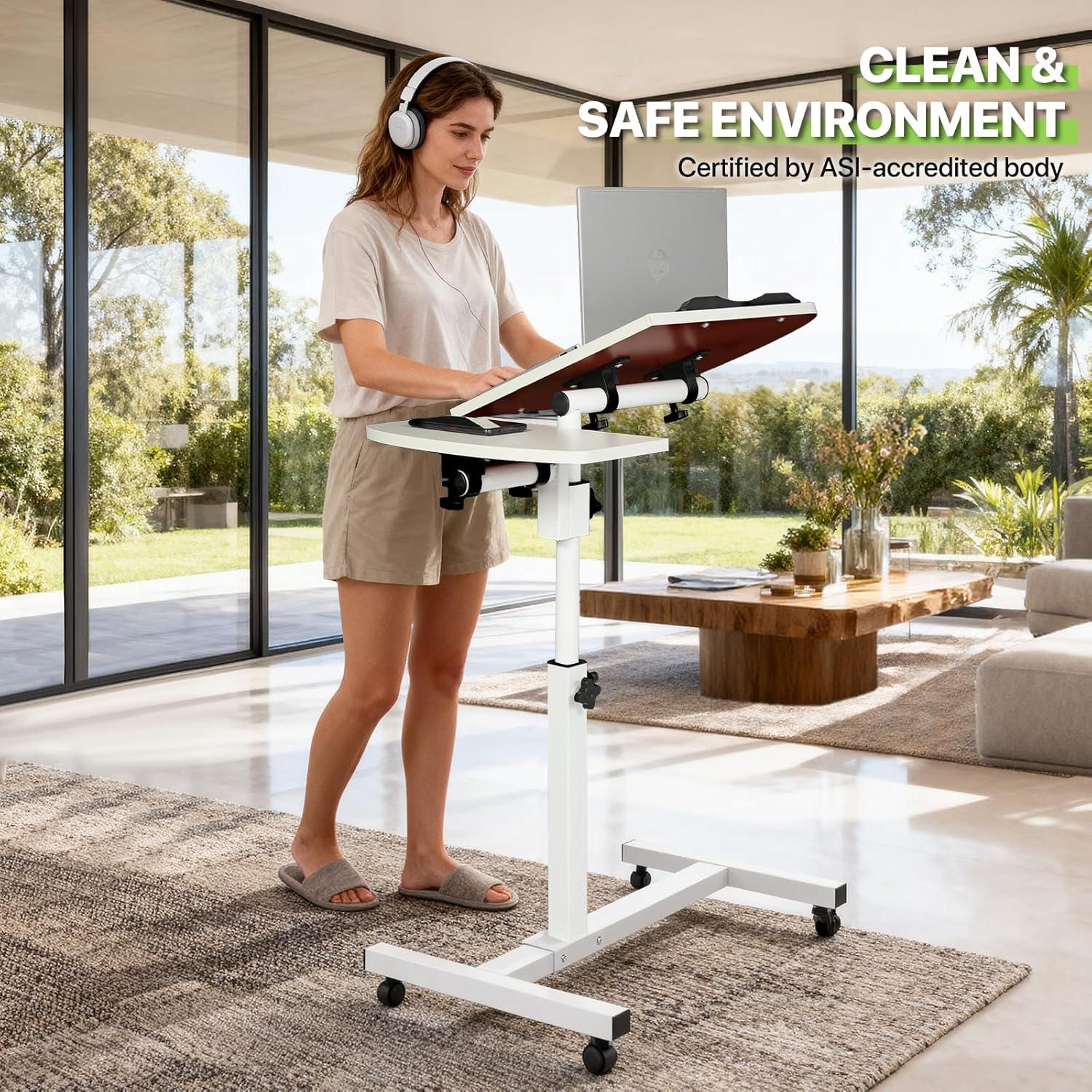 Bring Home Furniture Lifting Computer Desk, Multifunctional Standing Table, Laptop Cart with Mouse Pad for Small Spaces