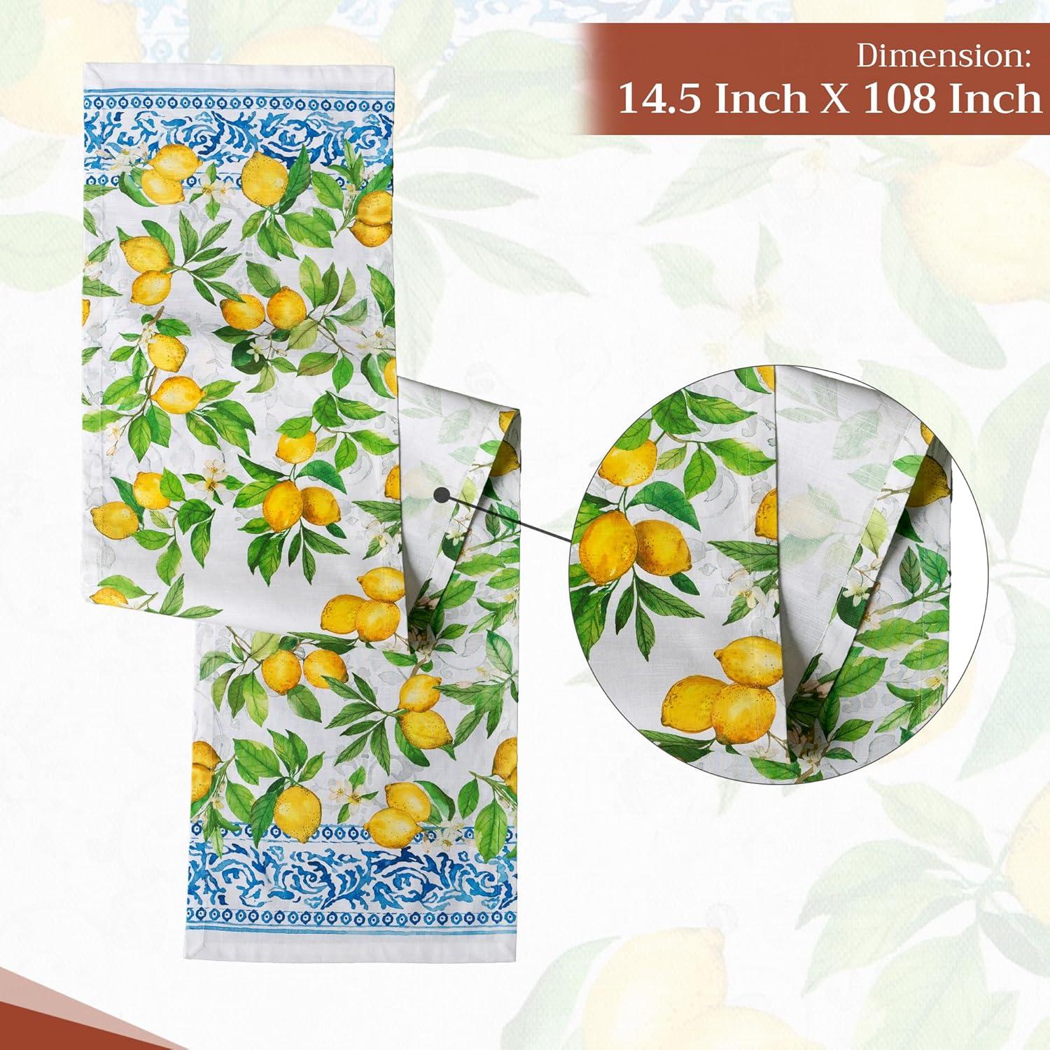 Design Imports Lemon Bliss Print Outdoor Table Runner 14X108 Inches