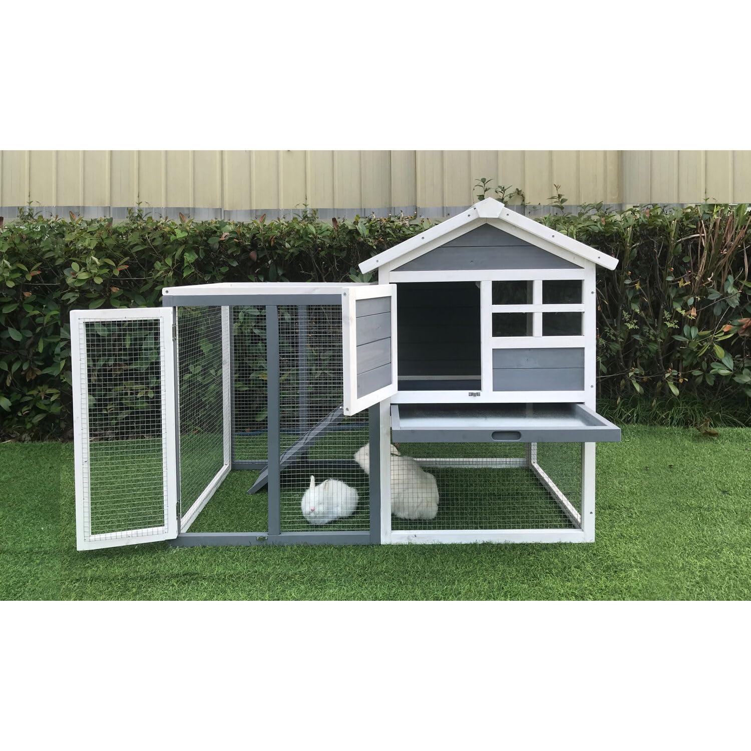 Hanover Outdoor Wooden Bird Cage with 3 Resting Bars, Ladder, Waterproof Roof and Removable Tray, 2.9 Ft. x 2.1 Ft. x 5.8 Ft.