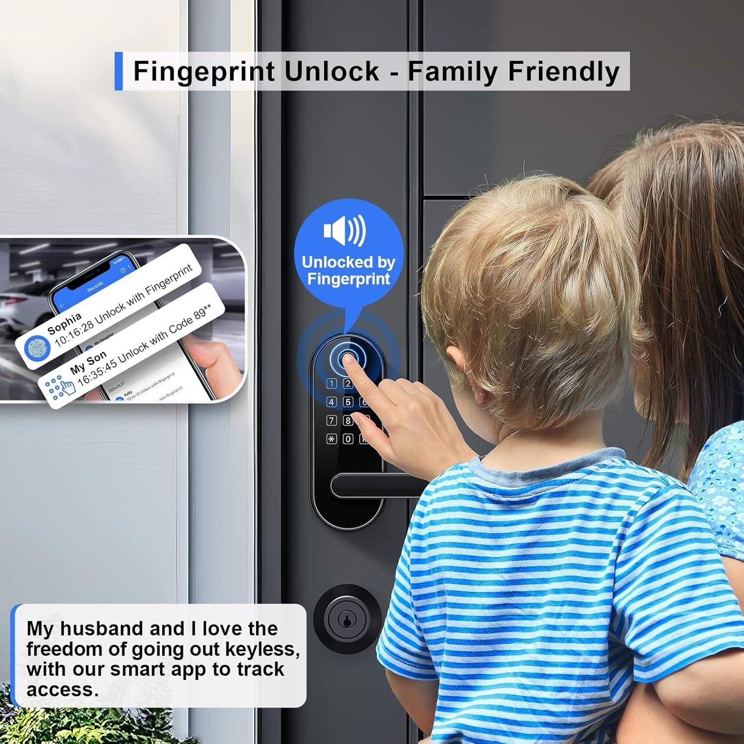 Keyless Entry Fingerprint Digital Smart Lock: Electronic Door Lock With Password, Electric Door Handle, Biometric Door Handle (Black)