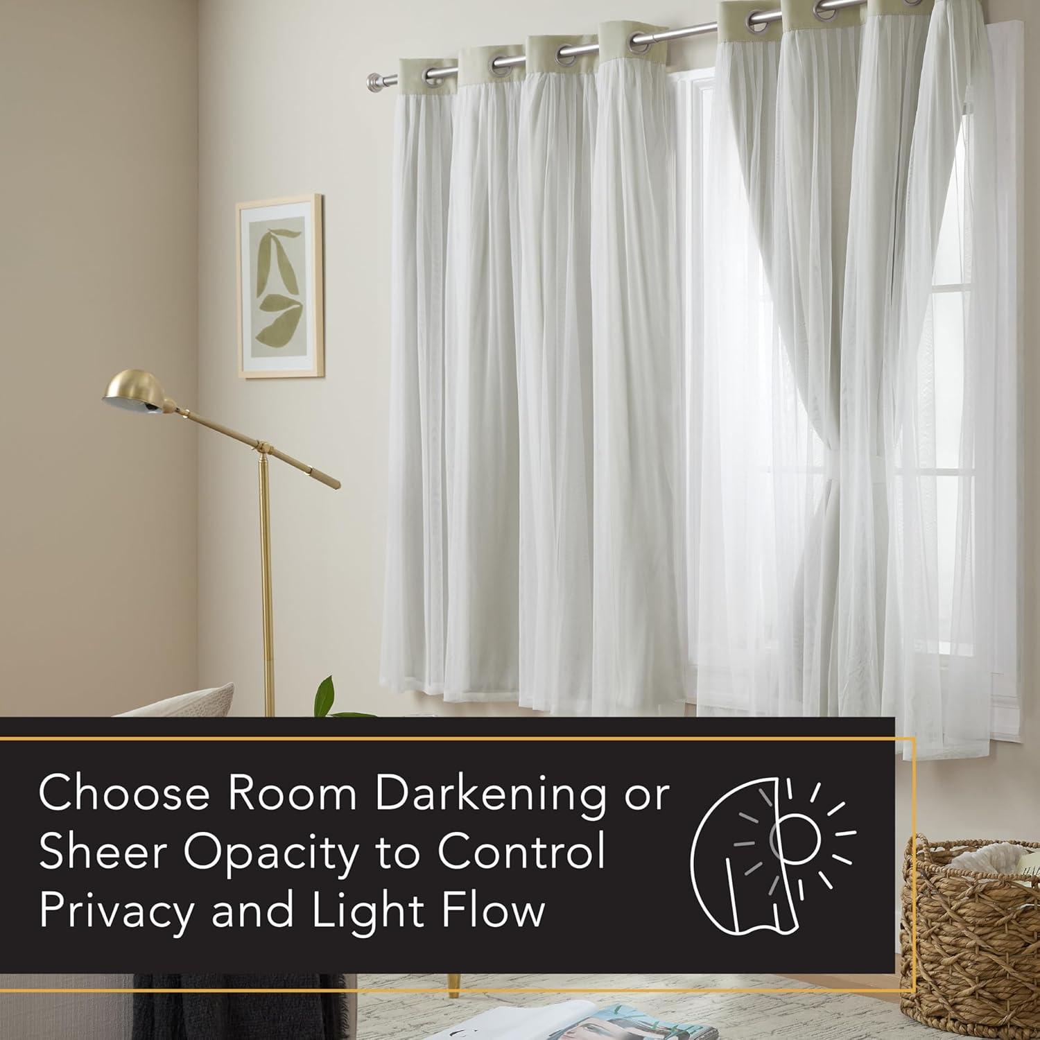 Set of 2 (63"x52") Caterina Layered Solid Blackout with Sheer Top Curtain Panels Sand - Exclusive Home: Thermal Insulated