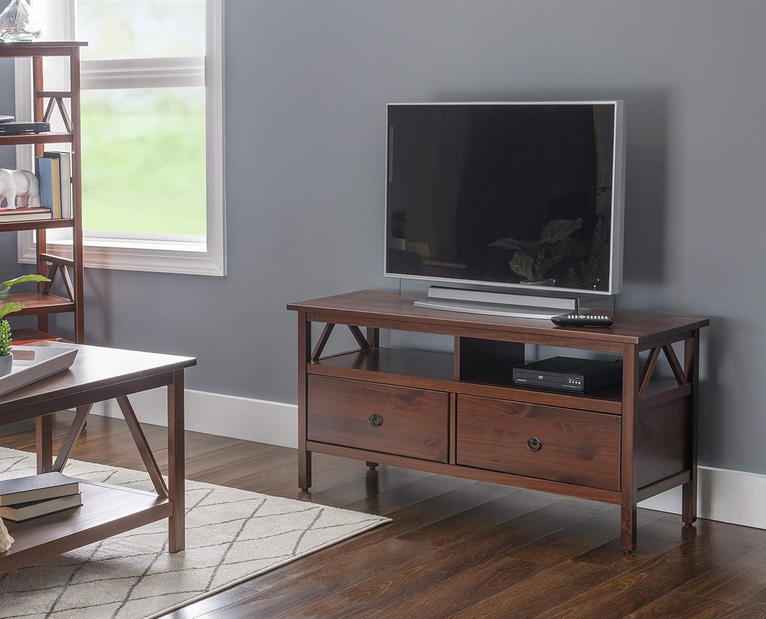 Antique Tobacco Brown Pine TV Stand with Cabinet