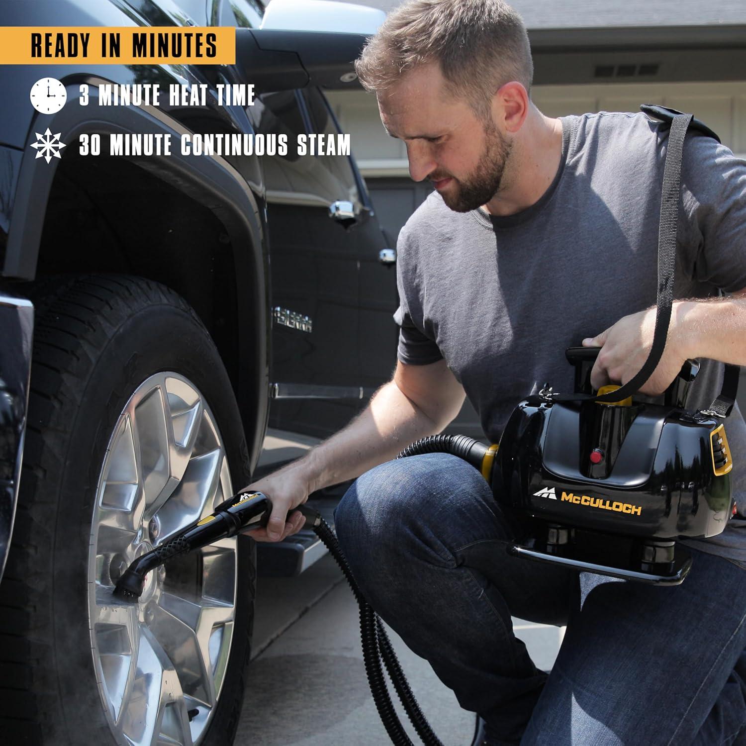 McCulloch MC1270 Portable Power Steam Cleaner, 30 Minute Runtime, 16 Accessories: Mop Head, Brushes, & More - Built for Home, Tile, Grout, Carpet, Furniture, Car Detailing & Commercial Deep Cleaning