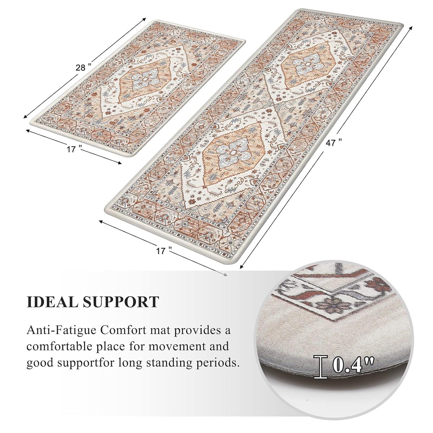 Pauwer Anti Fatigue Kitchen Mats for Floor 2 Piece Set, Cushioned Memory Foam Rug, Non Slip Runner Rug Carpet, Waterproof Sink Area Comfort Standing Mat Laundry Beige