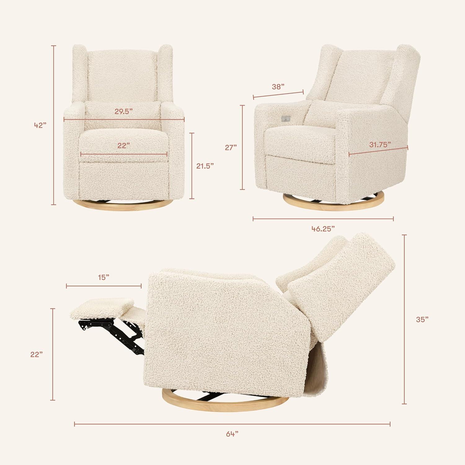 Babyletto Kiwi Almond Teddy Loop Nursery Power Glider Recliner Chair with Light Wood Base