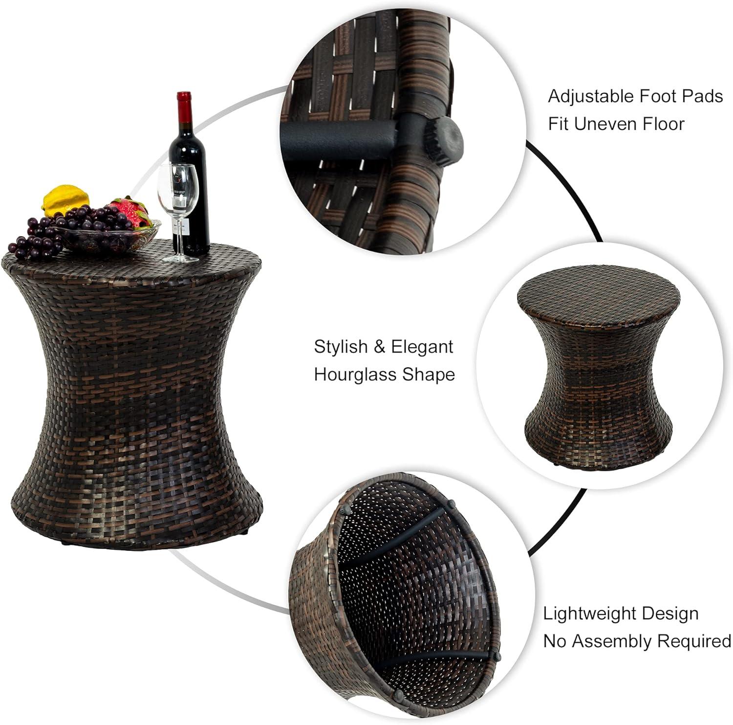 Outdoor Bistro Tables Wicker Side Table for Patio Garden Round Rattan Desk All Weather Brown