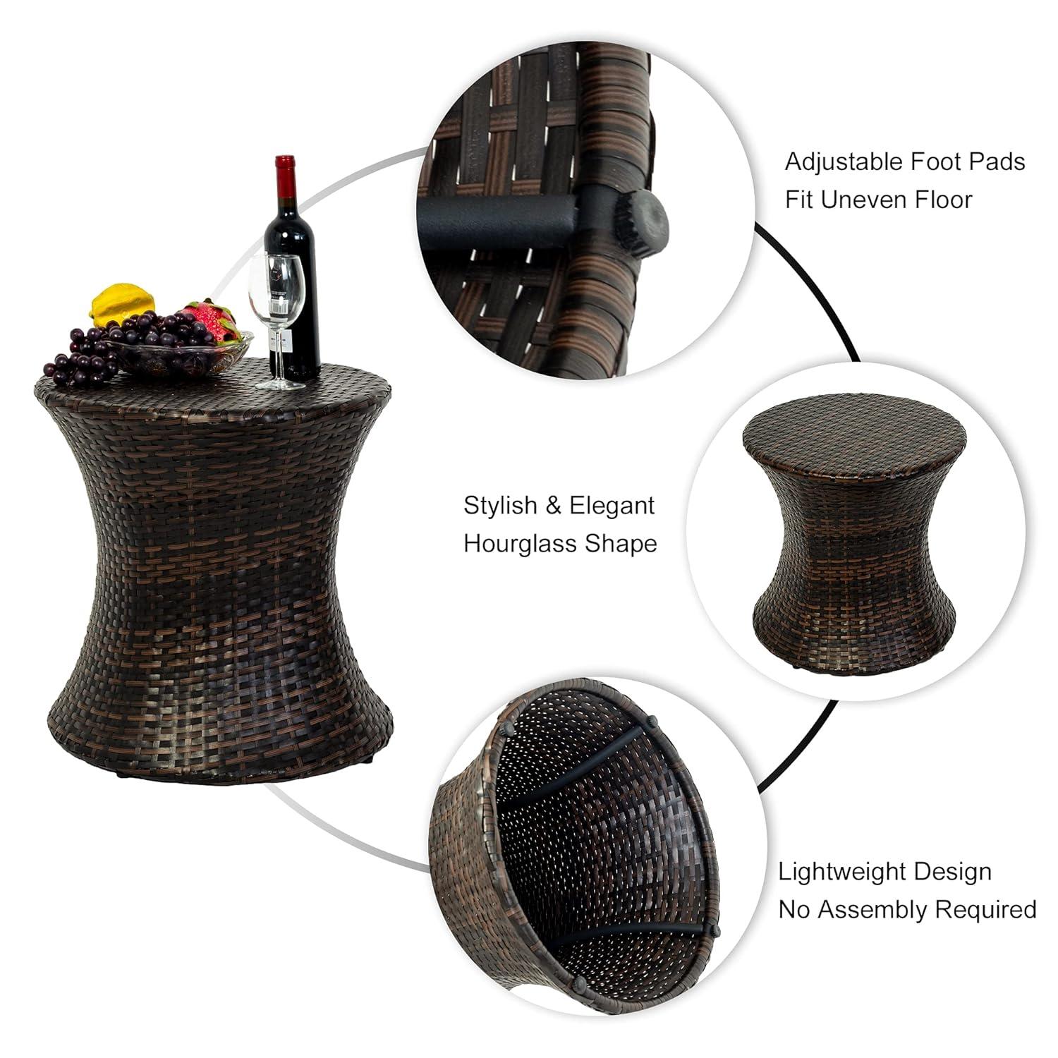 Outdoor Bistro Tables Wicker Side Table for Patio Garden Round Rattan Desk All Weather Brown