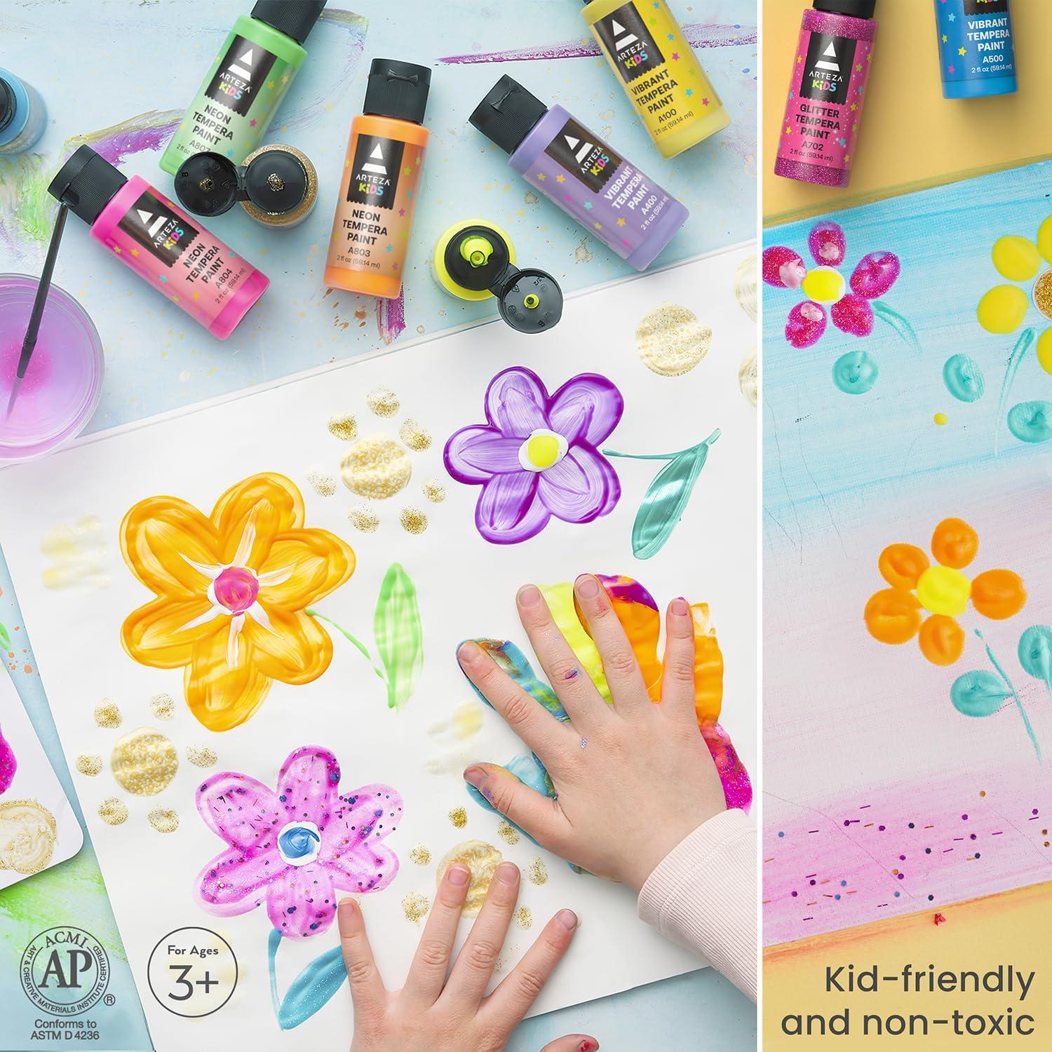 Arteza Kids Crafts Tempera Paint, Assorted Colors, 60ml Bottles, Washable - 32 Pack