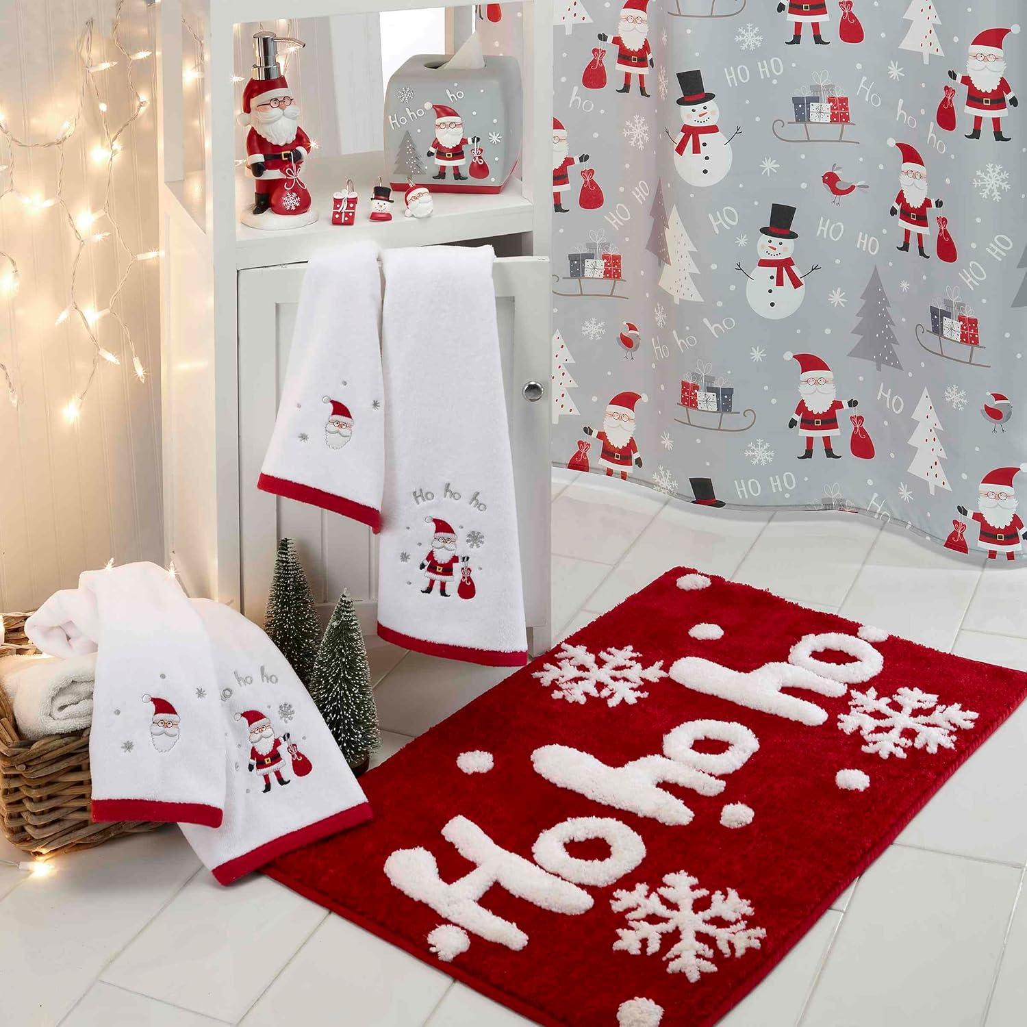 Ho Ho Ho White and Red Cotton Hand Towels Set