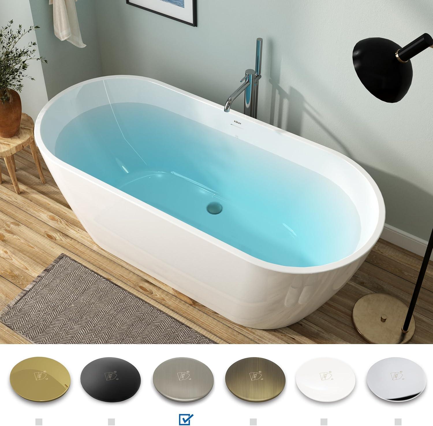 Bali Freestanding Soaking Acrylic Bathtub with Brushed Nickel Drain