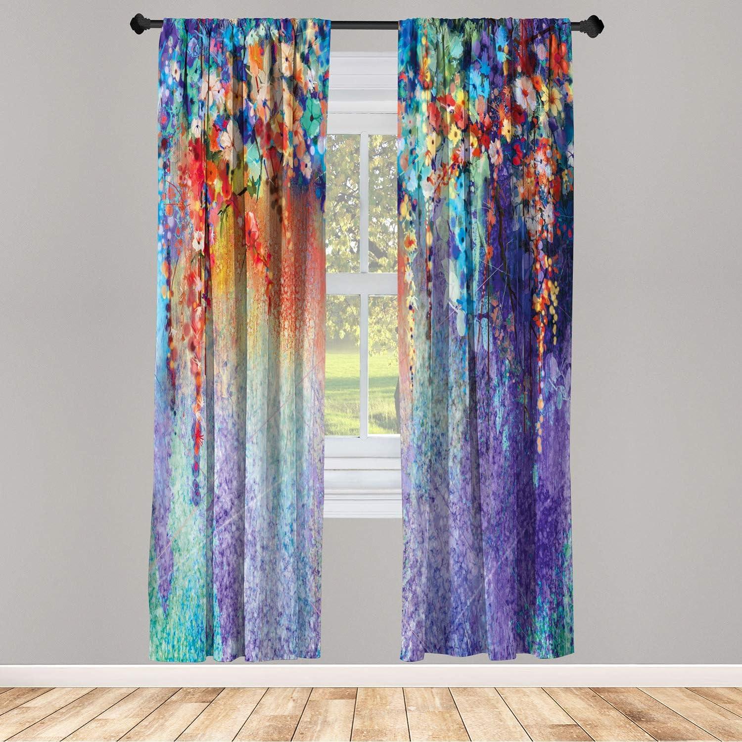 Microfiber Floral Semi-Sheer Rod Pocket Curtain Panels (Set of 2)