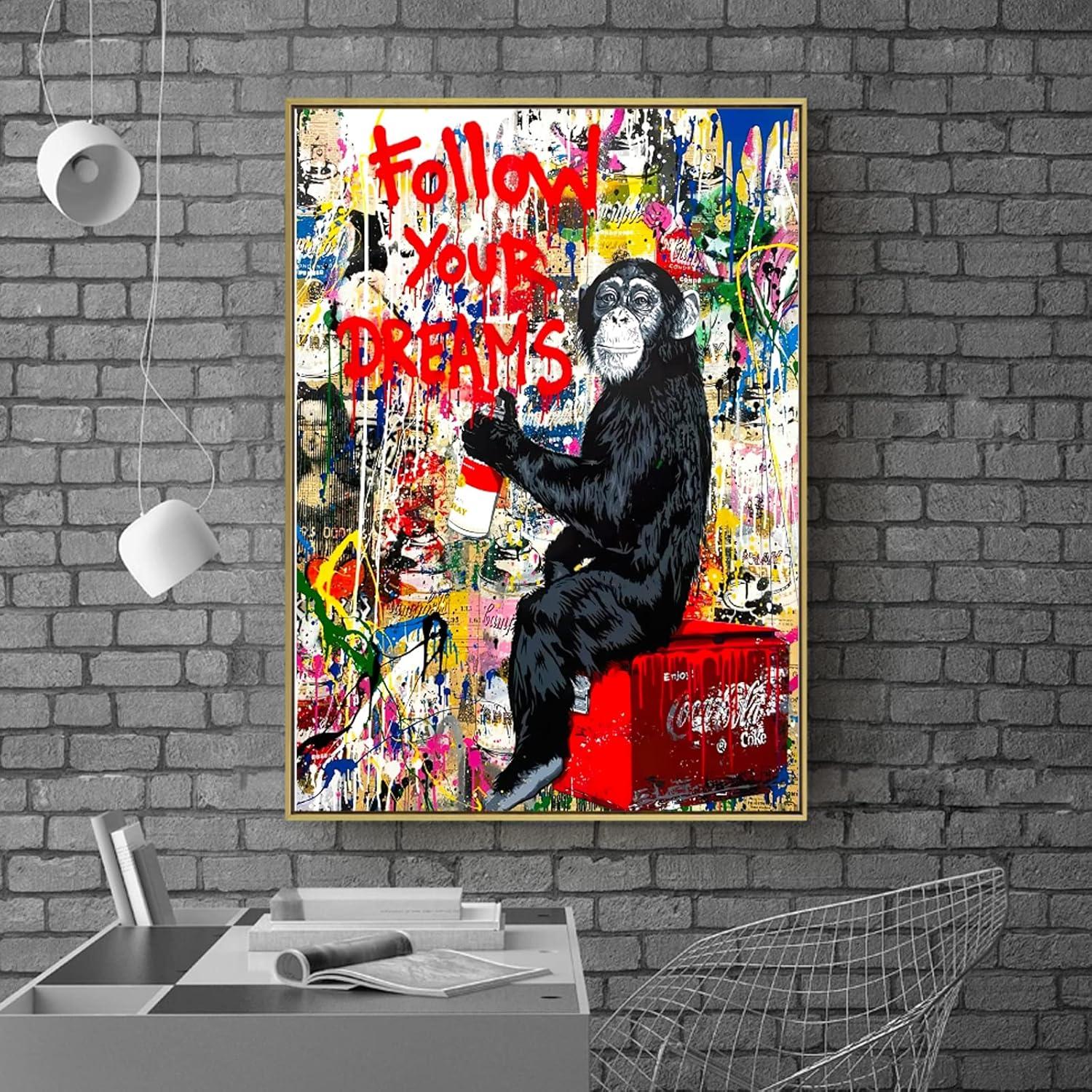 Banksy Inspired Gorilla Follow Your Dreams Canvas Print