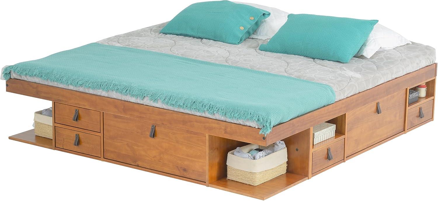 Memomad Bali Storage Platform Sturdy Bed Frame with Drawers & More (King Size, Oak Brown Wood)