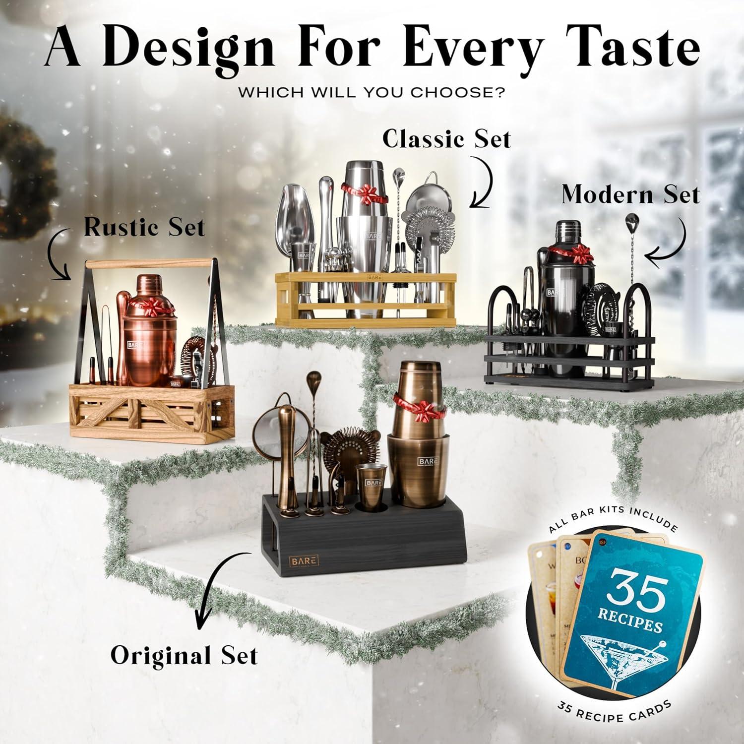 Mixology Bartender Kit Bar Set | 14-Piece Cocktail Shaker Set | Martini Barware Mixing Tools for Home Bartending | Incl. 35 Recipe Cards | Gift Set (24oz Cobbler Shaker, Gold/Black)
