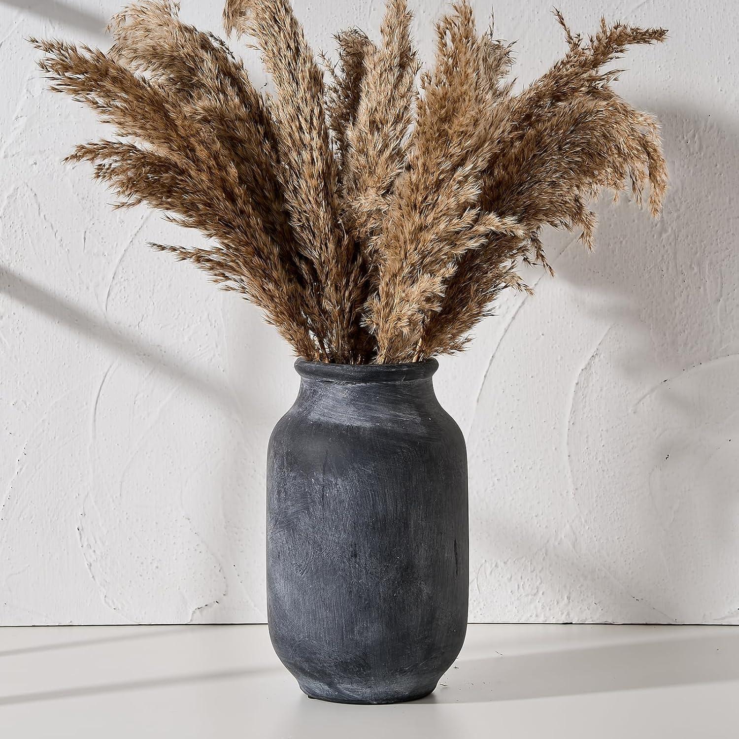 Rustic Black Ceramic 9.5" Table Vase for Bouquets