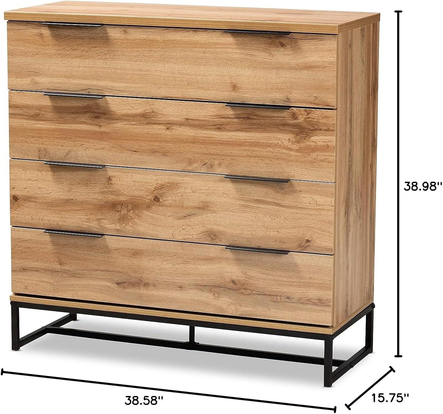 Reid Oak and Black Industrial 4-Drawer Dresser