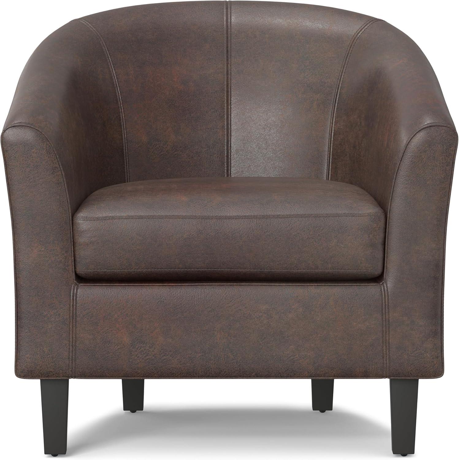 Simpli Home Austin 30"W Upholstered Vegan Faux Leather Contemporary Tub Accent Chair with High Arms and Deep Seat