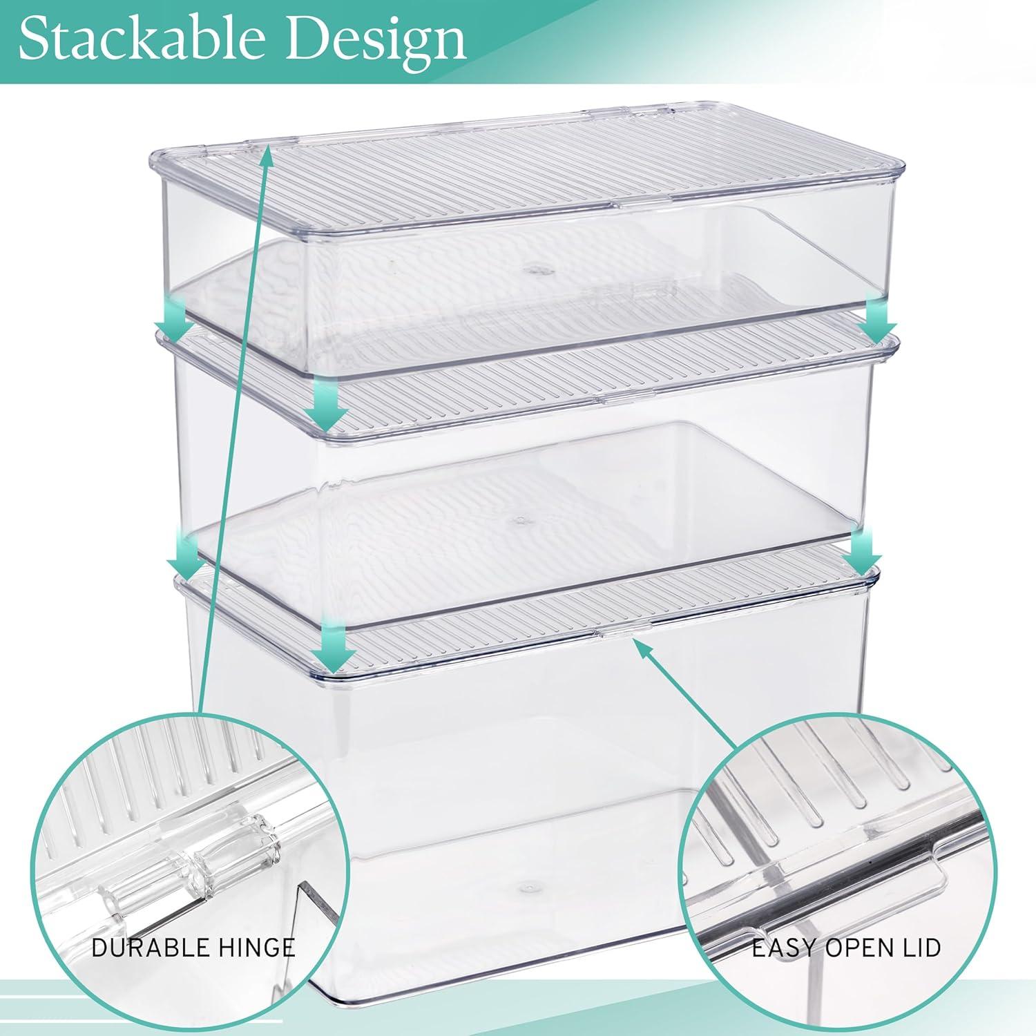 Sorbus Variety Clear Storage Bins For Pantry & Fridge With Hinged Lids, 3 Piece