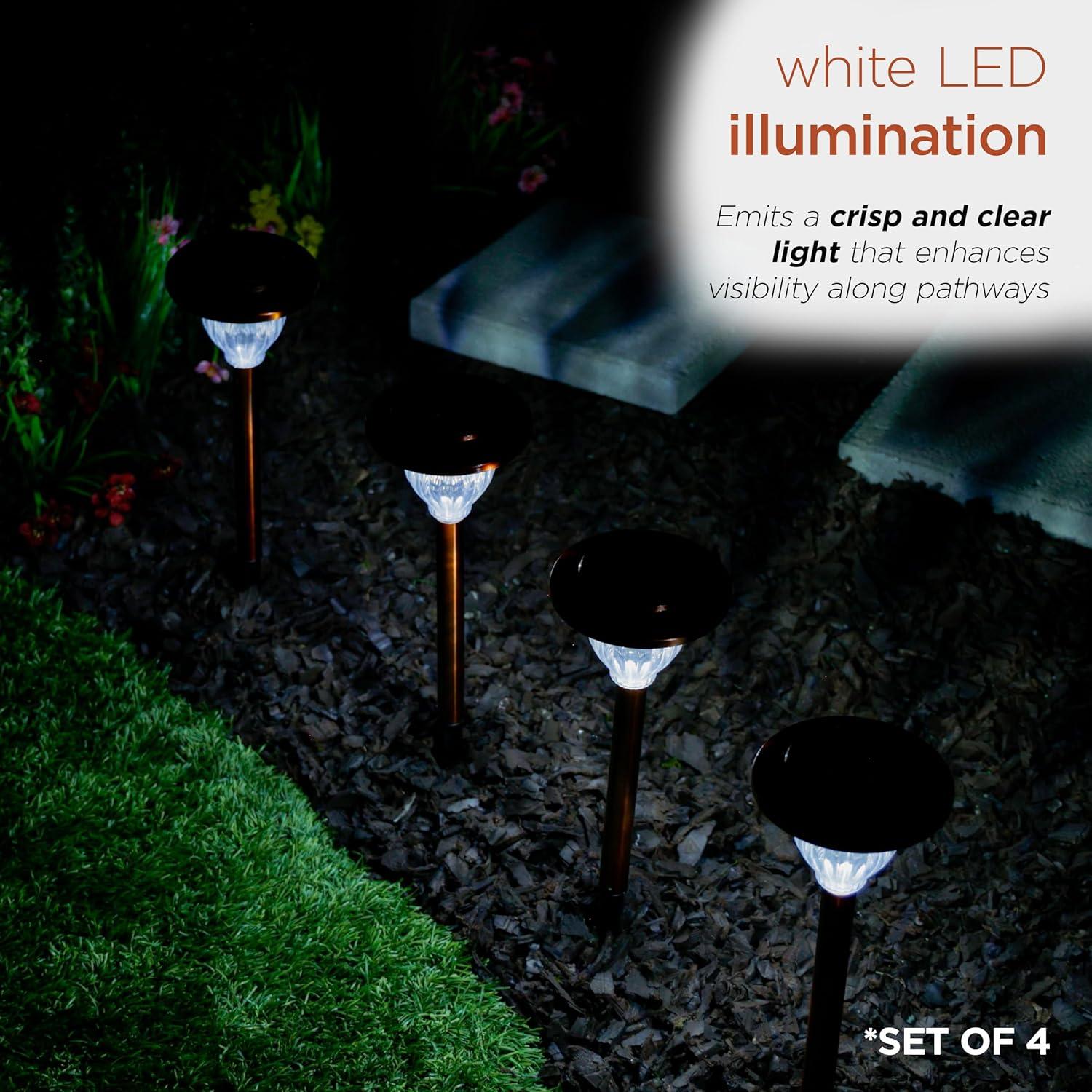 Alpine Corporation LBM174SLR-4 Solar Copper Stainless Steel Pathway LED Lights, 15" H, Bronze, Set of 4