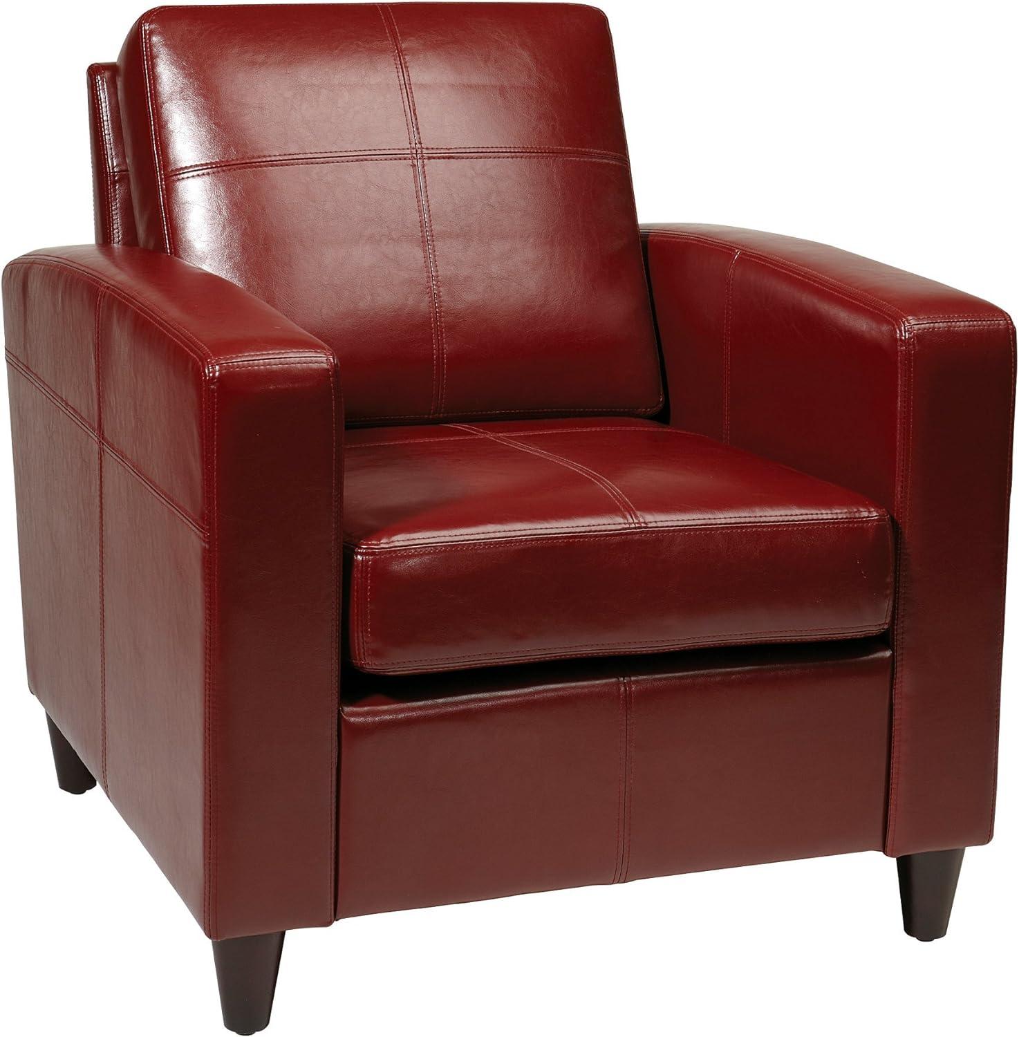 Crimson Red Leather Accent Chair with Wood Legs