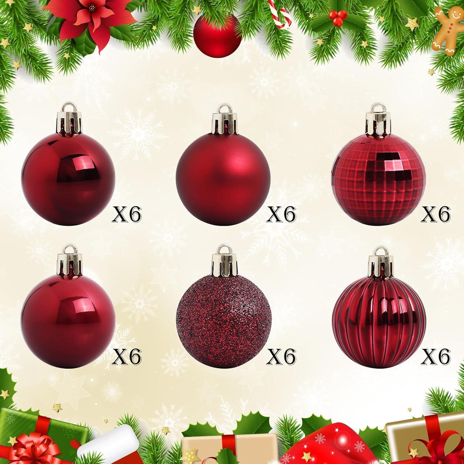 GameXcel Christmas Balls Ornaments for Xmas Tree - Shatterproof Christmas Tree Decorations Small Hanging Ball Wine Red 1.6 Inch x 36 Pack