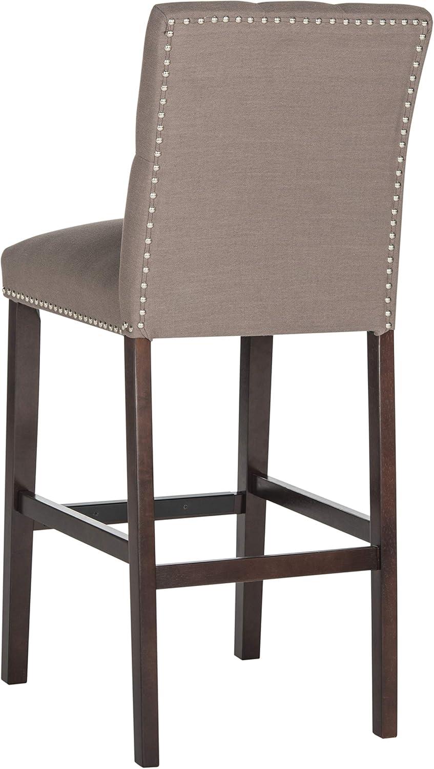 Transitional Espresso and Dark Taupe Bar Stools with Silver Nailheads (Set of 2)