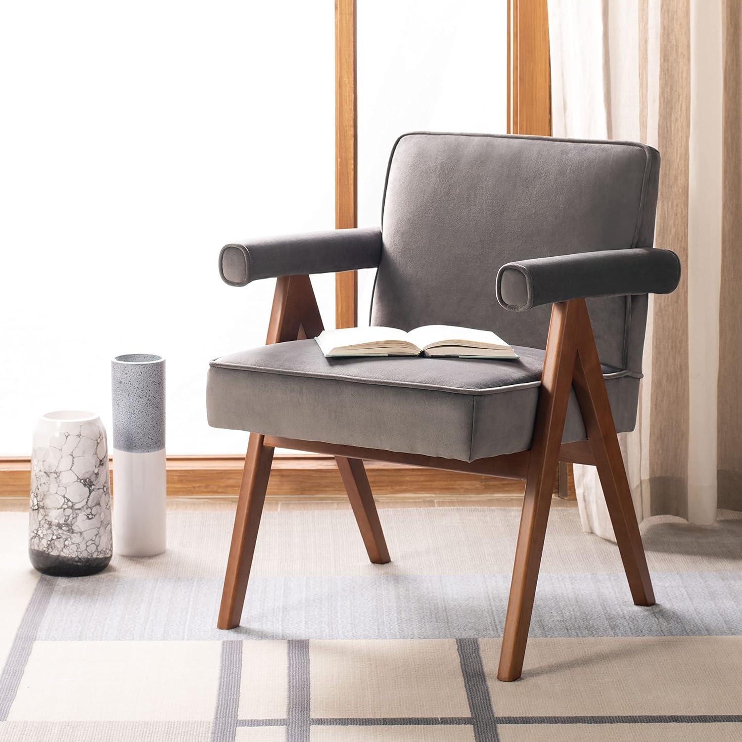 Suri Mid Century Arm Chair - ACH4508 - Dark Grey/Walnut - Safavieh