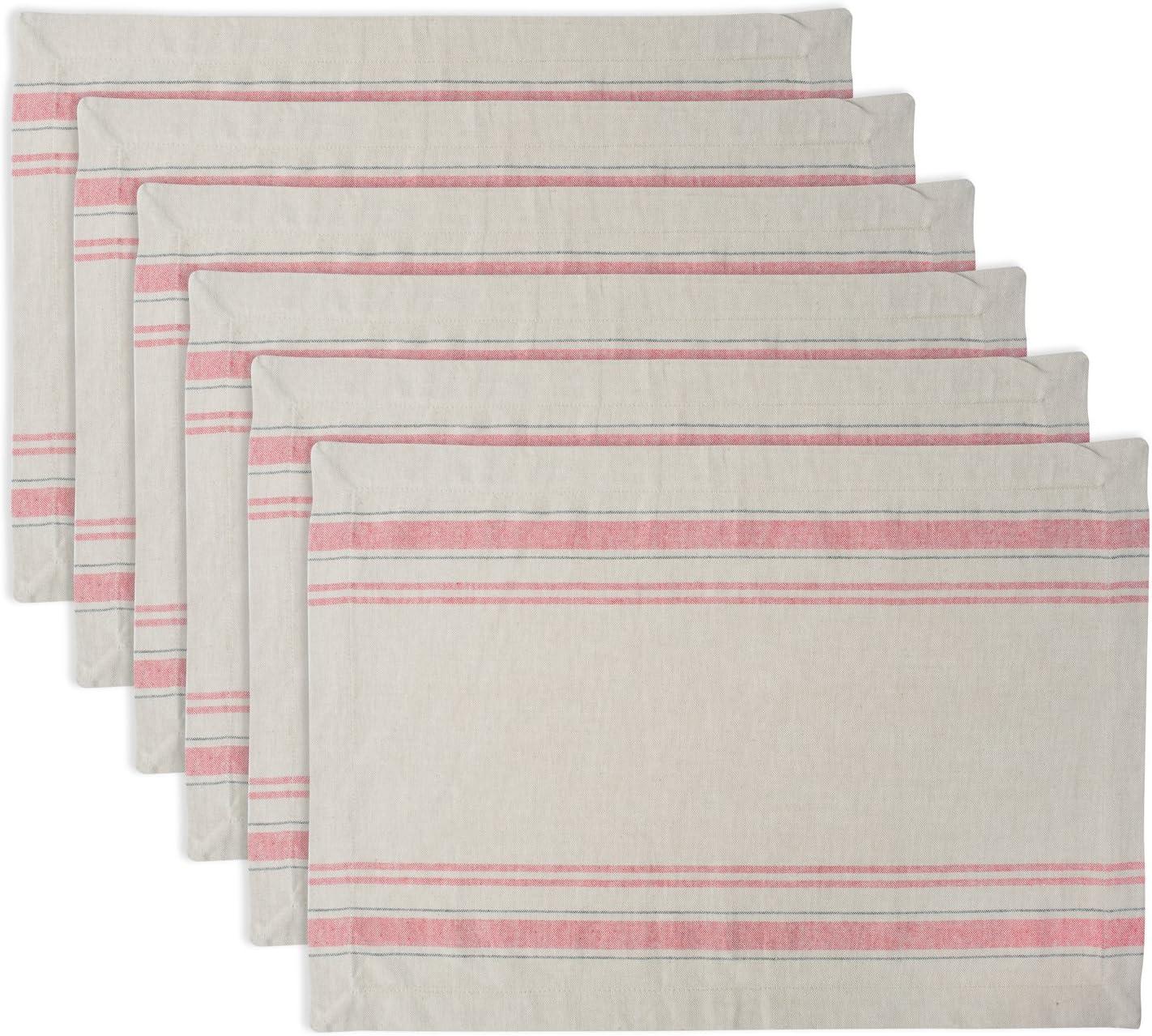 Rustic Beige and Red Striped Cotton Placemats, Set of 6