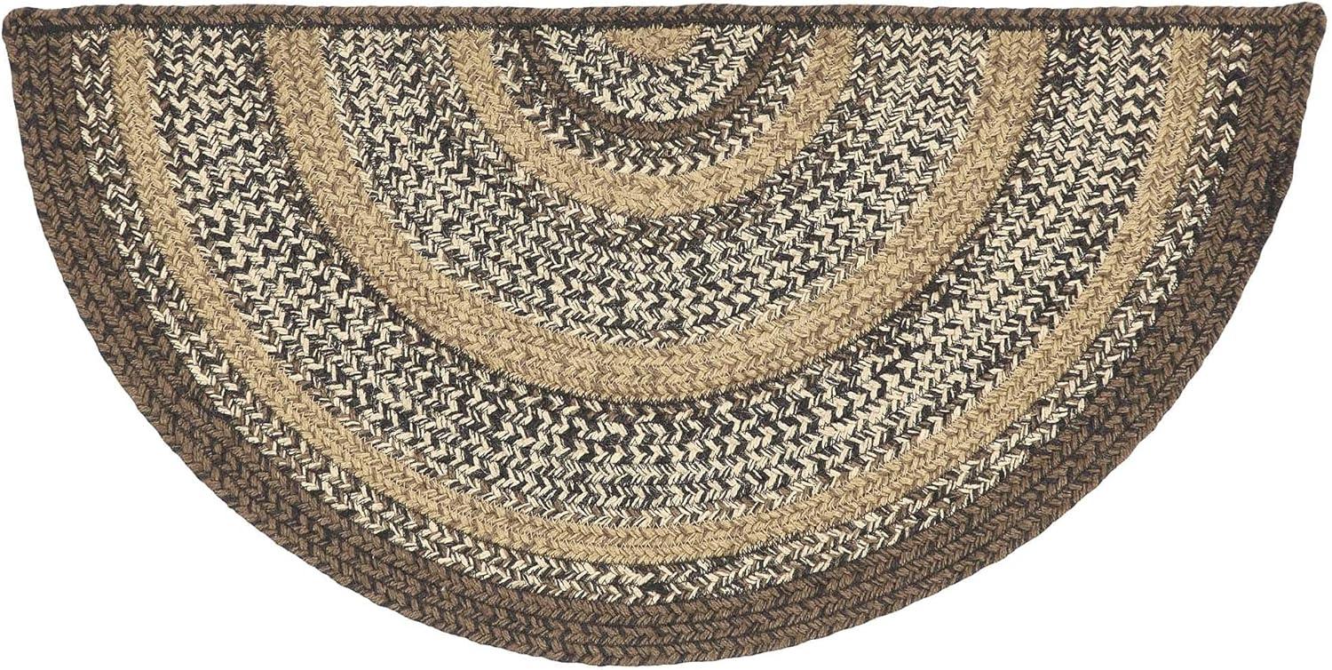 VHC Brands Espresso Rug with PVC Pad, Jute Blend, Half Circle, Brown Black Tan White, 16.5x33 inches