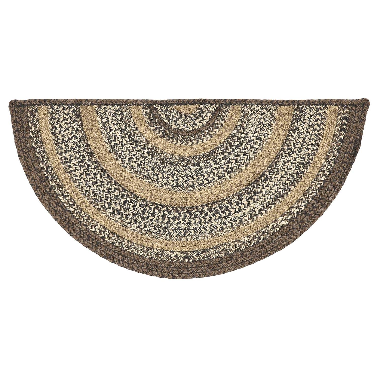 VHC Brands Espresso Rug with PVC Pad, Jute Blend, Half Circle, Brown Black Tan White, 16.5x33 inches