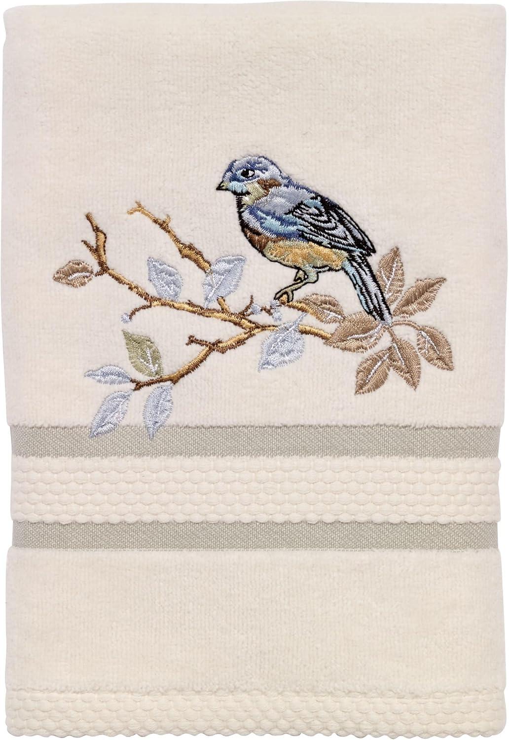 Ivory Cotton Hand Towel with Embroidered Bluebird