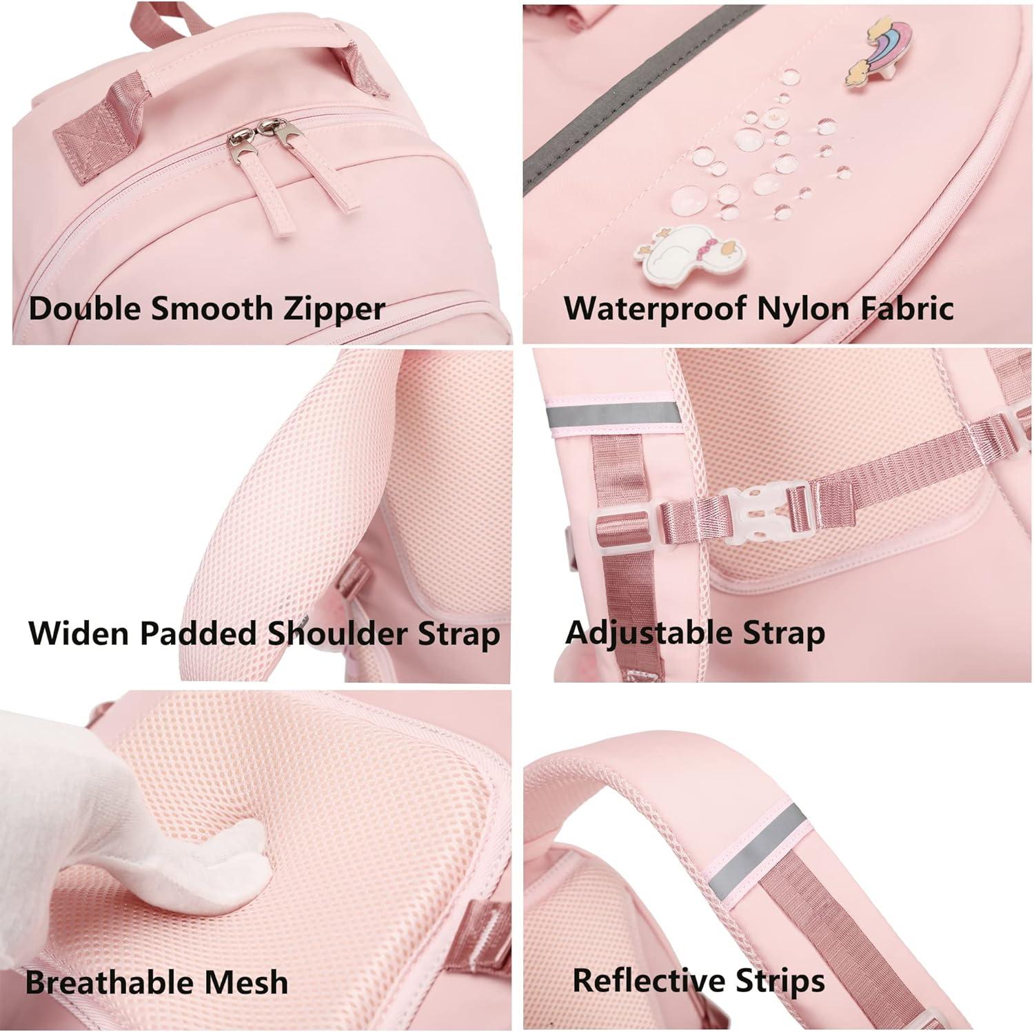 Backpack for Girls, 15.6 Inch Laptop School Bag Kids Kindergarten Elementary College Backpacks Large Bookbags for Teen Girl Women Students Casual Travel Daypacks (Pink)