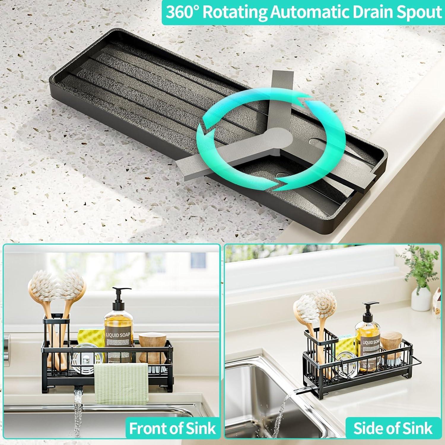 QIANXI Sponge Holder For Kitchen Sink - Self-draining Sink Caddy With Brush Holder And Dishcloth Holder, Stainless Steel Kitchen Sink Organizer For Countertop