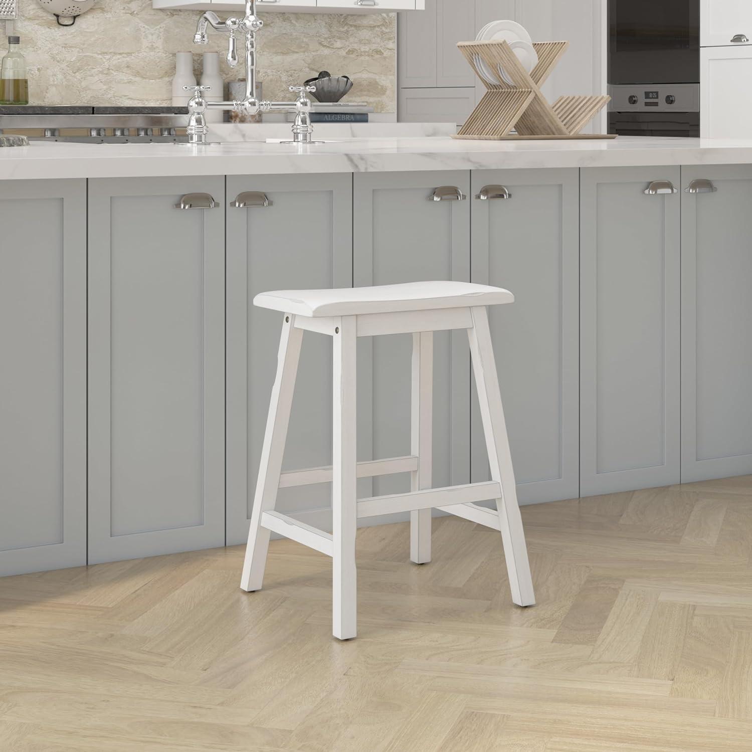 Sea White 24" Backless Saddle Wood Counter Stool