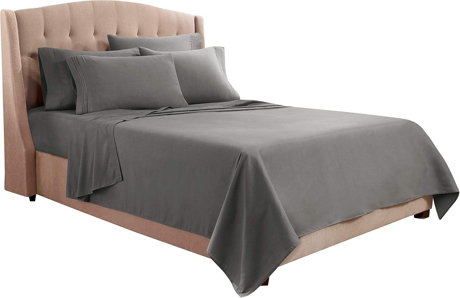 6 Piece 1800 Collection Bed Sheet Set with Extra Pillowcases, Deep Pockets Fitted Sheet, 100% Soft Microfiber, Hypoallergenic, Cool & Breathable, Queen, Charcoal Stone Gray