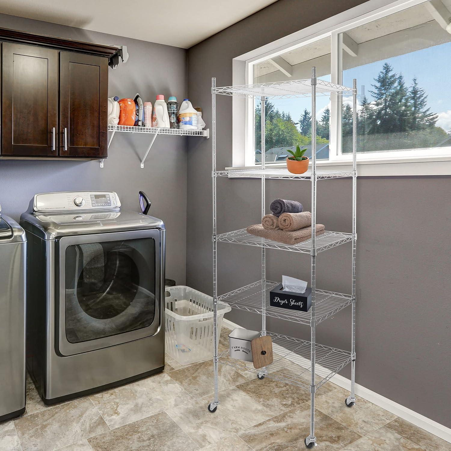 Mount-it Mount-It! Height Adjustable 5 Tier Wire Shelving with Rolling Wheels | Closet Metal Racks Shelves
