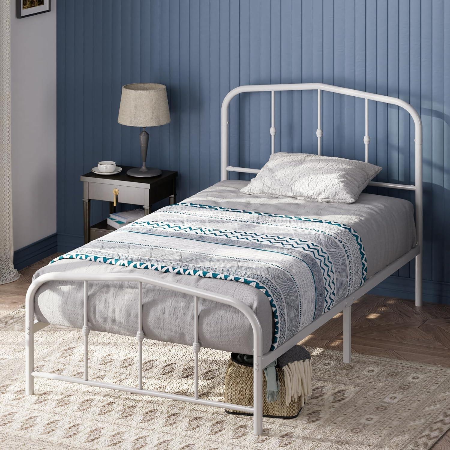 Twin Heidi Metal Platform Bed Frame White - Zinus: Elegant Steel Construction, No Box Spring Needed, 11" Storage Space