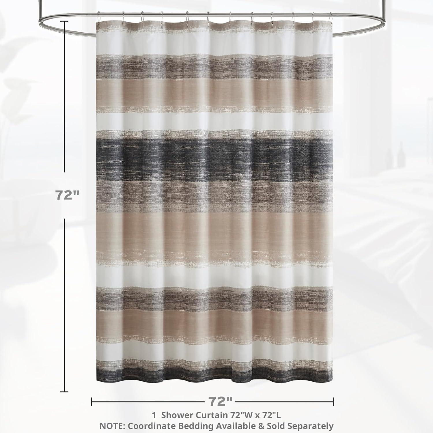 Taupe and Black Watercolor Stripe Shower Curtain with Liner