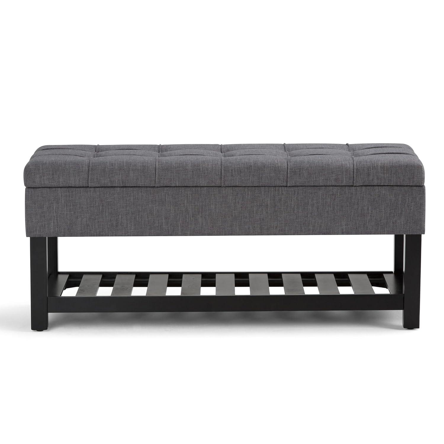 Simpli Home Saxon 43"W Tufted Transitional Storage Ottoman Bench with with Lift-Top Lid