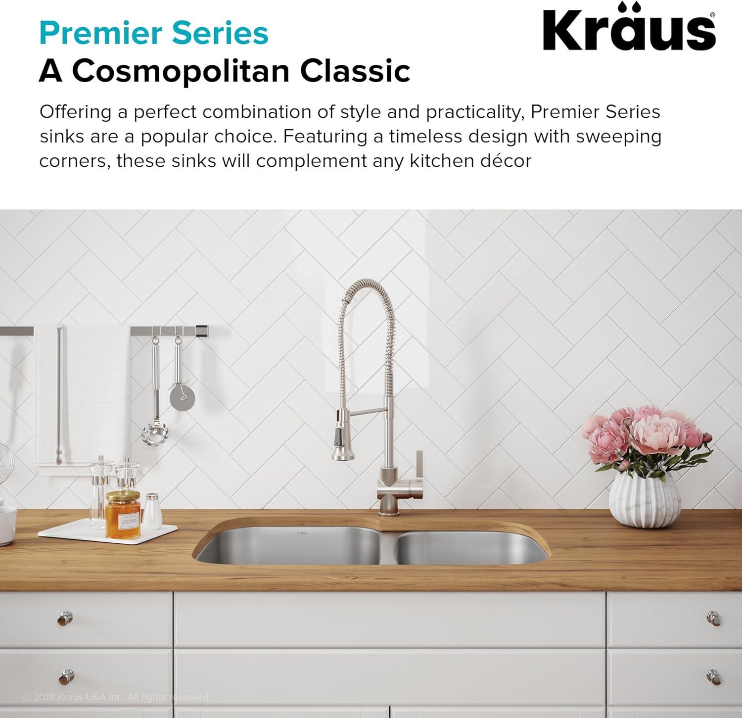 KRAUS Premier 30-inch L 16 Gauge Undermount 60/40 Double Bowl Stainless Steel Kitchen Sink