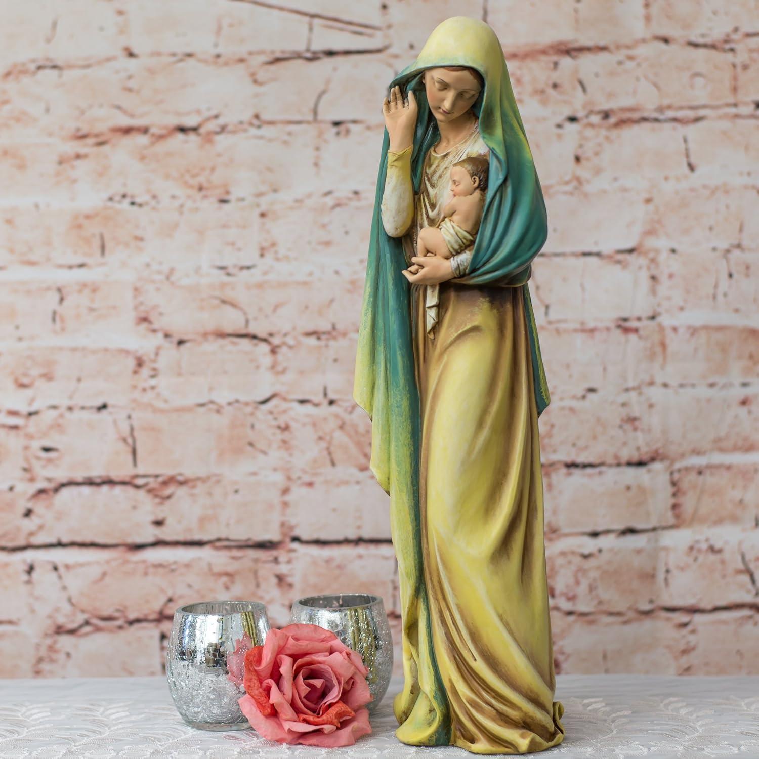 18 Inch Multicolored Resin Madonna and Child Statue