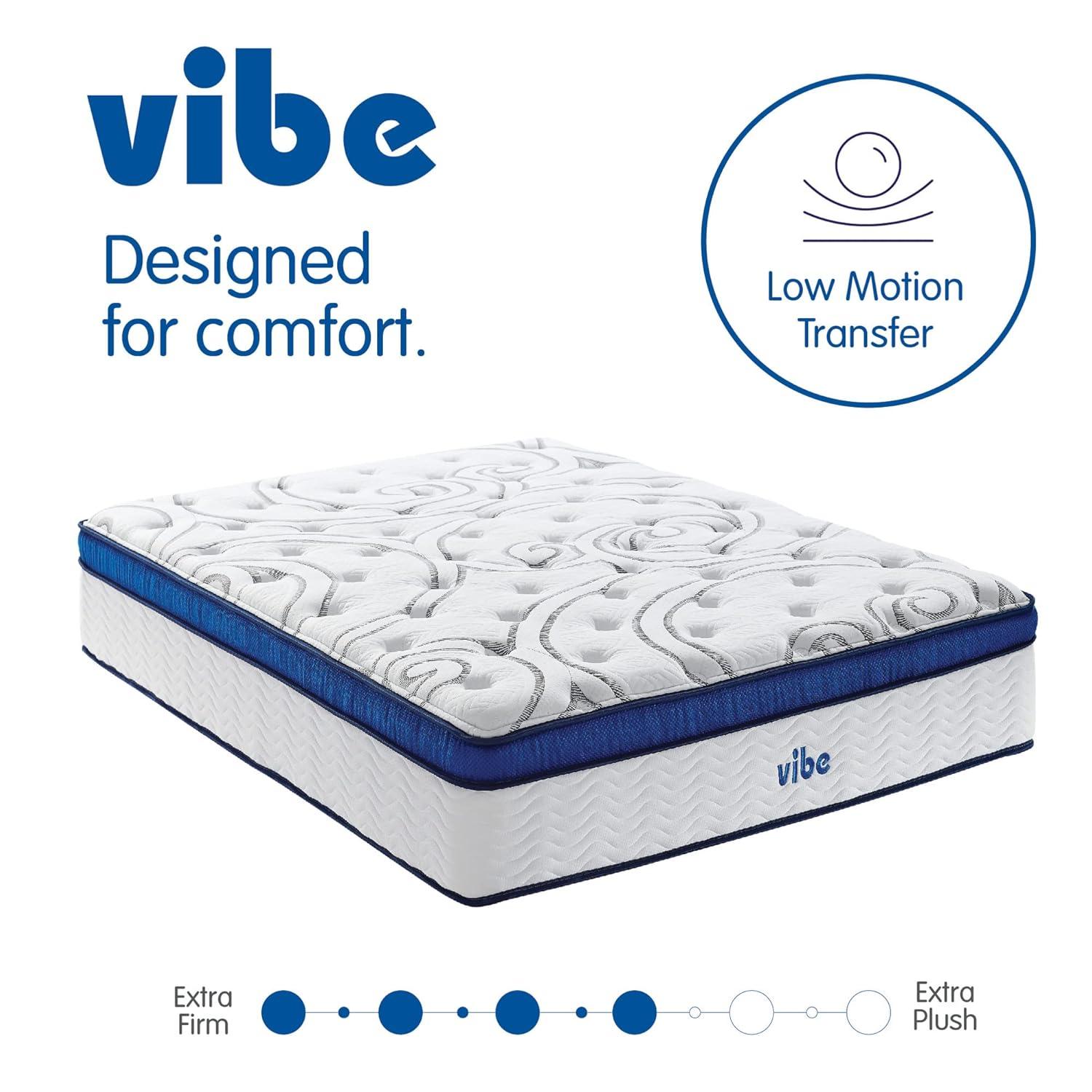 Vibe Quilted Hybrid Mattress, 12-Inch Innerspring and Pillow Top Gel Memory Foam Mattress, CertiPUR-US Certified Bed in a Box, Full